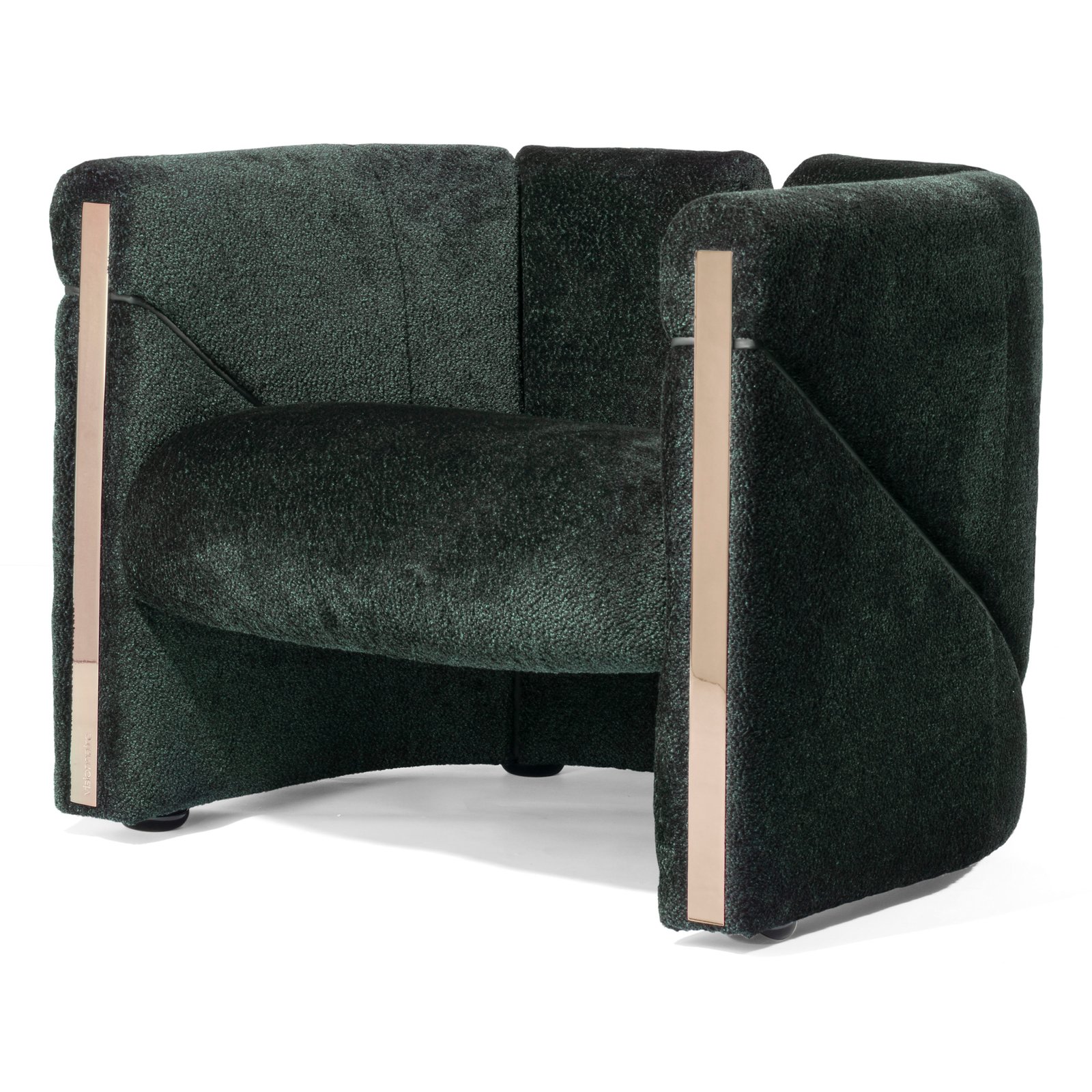 Green velvet accent chair luxury gold trim wooden frame contemporary hospitality furniture boutique hotel commercial design armchair