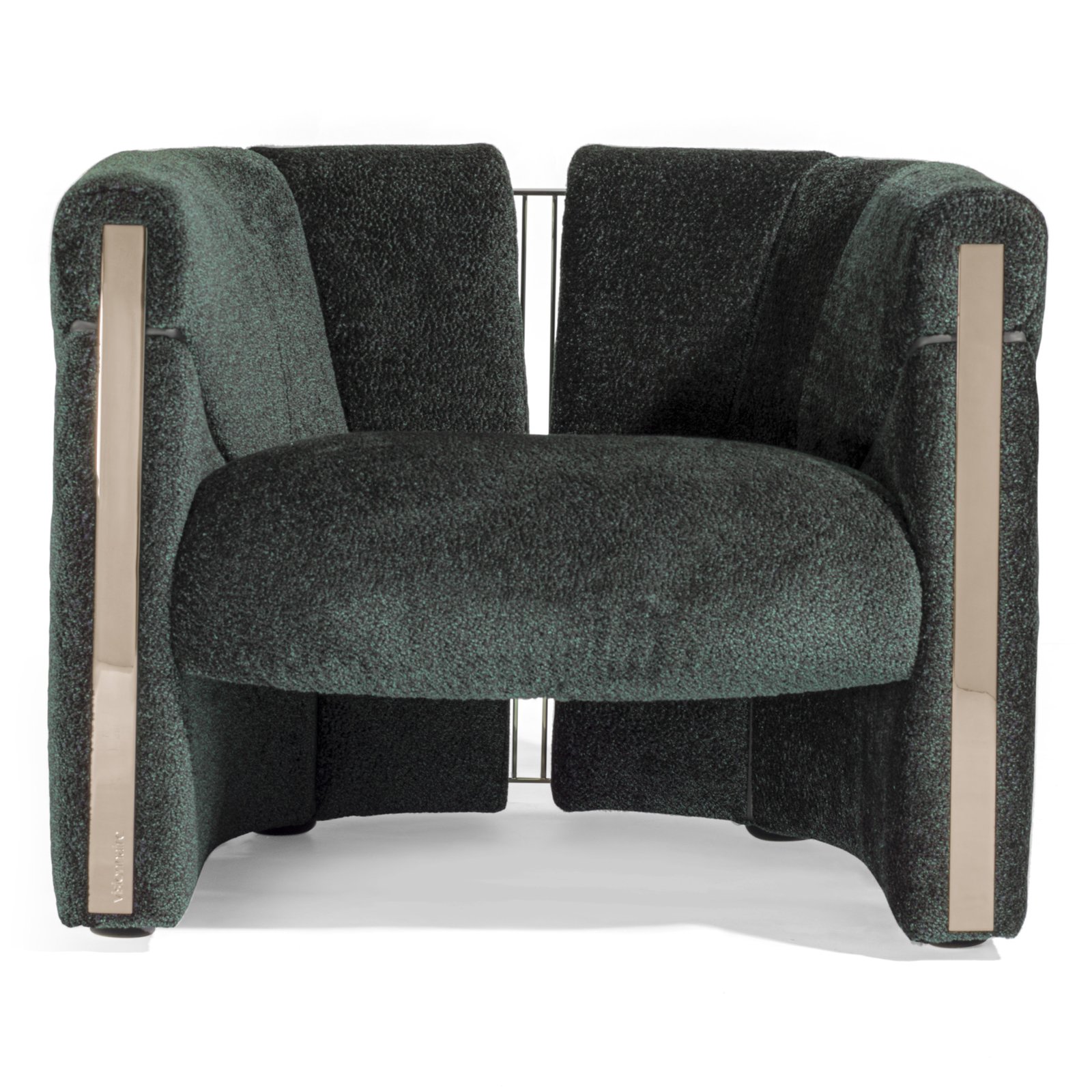 Green velvet accent chair luxury gold trim wooden frame contemporary hospitality furniture boutique hotel commercial design armchair