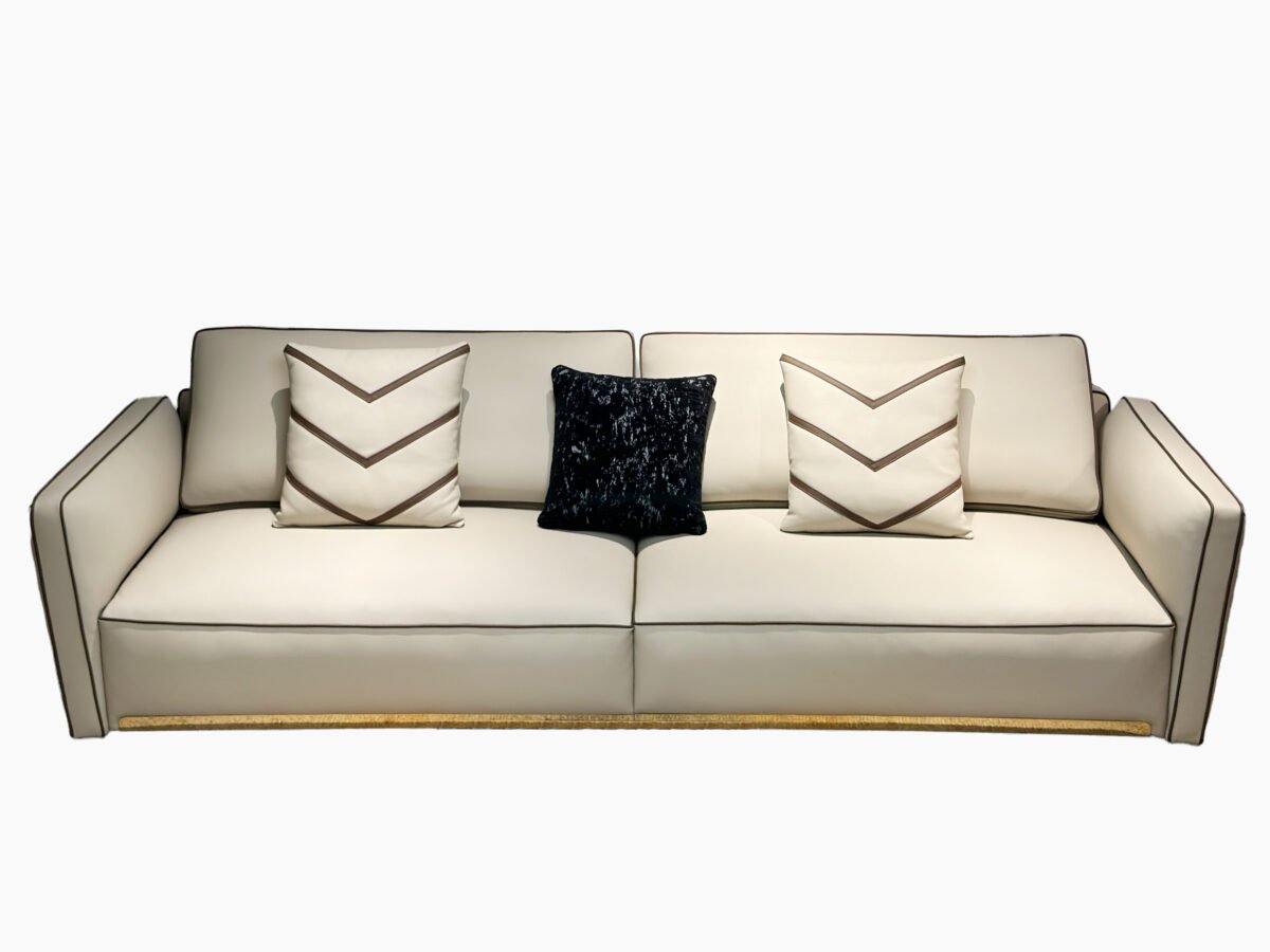 Genuine leather luxury sofa in white with plush cushions and decorative pillows – 2 and 4 seater set