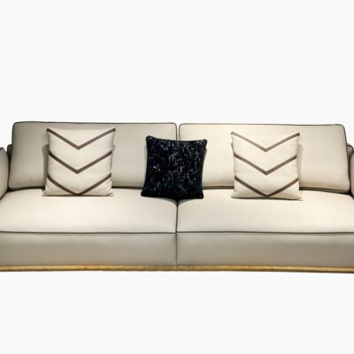 Genuine leather luxury sofa in white with plush cushions and decorative pillows – 2 and 4 seater set