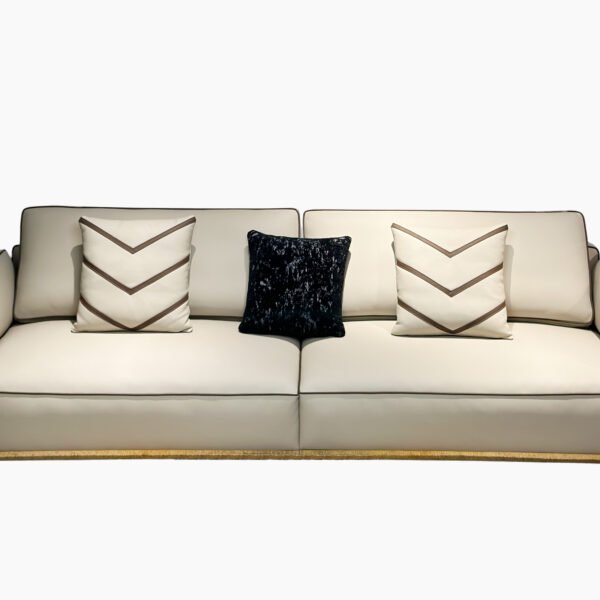 Genuine leather luxury sofa in white with plush cushions and decorative pillows – 2 and 4 seater set