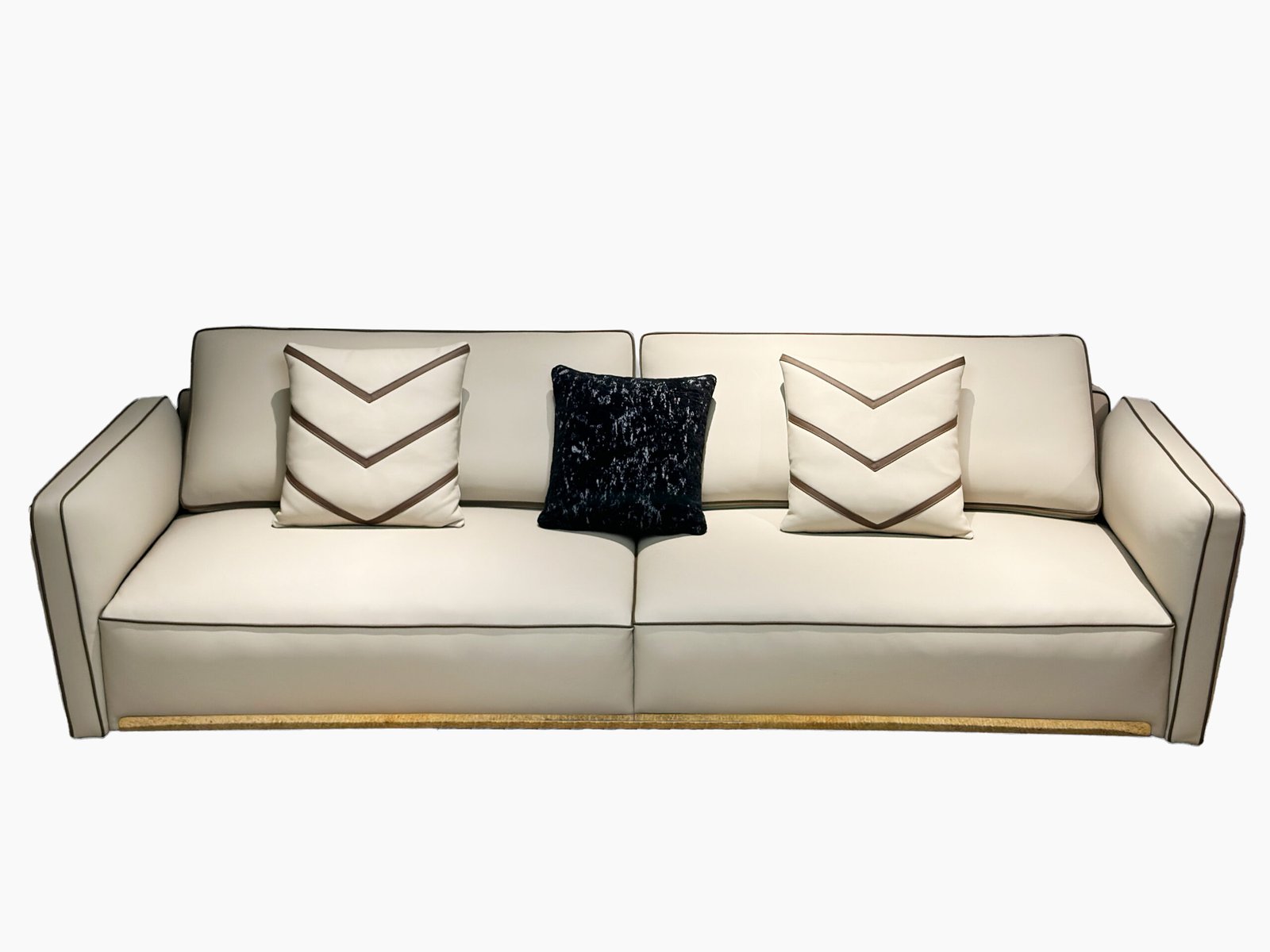 Genuine leather luxury sofa in white with plush cushions and decorative pillows – 2 and 4 seater set