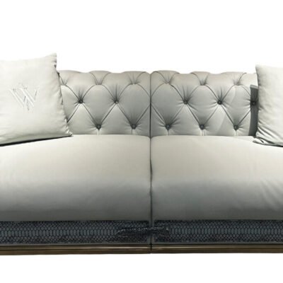 Genuine leather snakeskin trim sofa four and two seater set with blue accent pillow