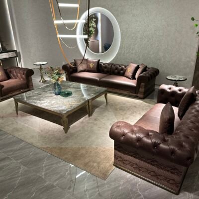 Solid wood base sectional sofa showing 20cm unit division and full 1+1+2+4 configuration layout