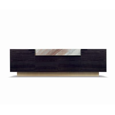Premium storage cabinet featuring eucalyptus veneer with tree shadow effect and straight-grain white jade luxury detailing
