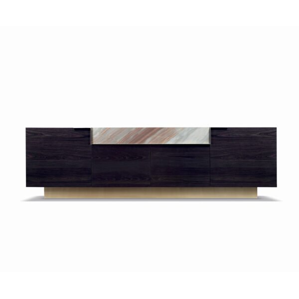 Premium storage cabinet featuring eucalyptus veneer with tree shadow effect and straight-grain white jade luxury detailing