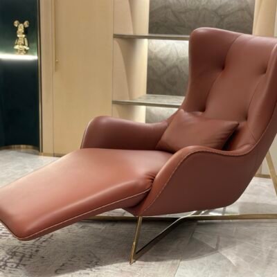 Brown leather recliner chair modern luxury hospitality furniture ergonomic mechanism commercial design boutique hotel suite executive lounge