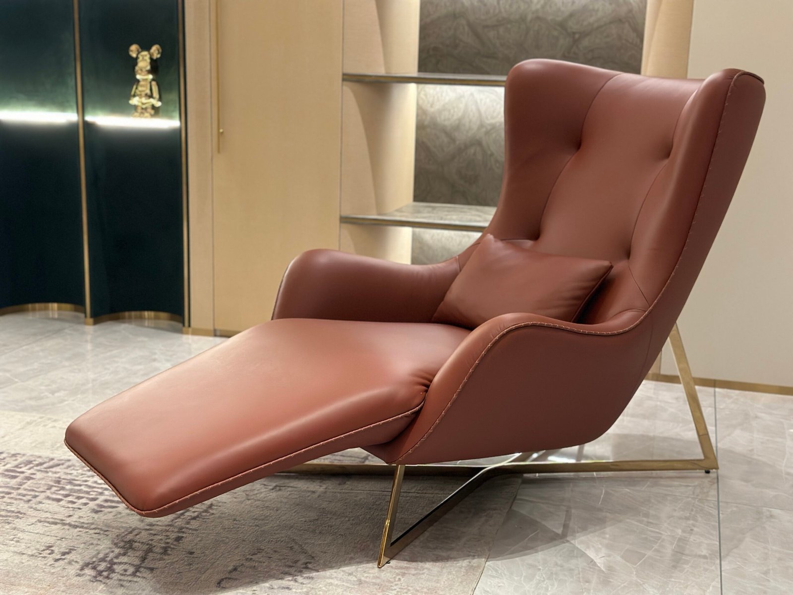 Brown leather recliner chair modern luxury hospitality furniture ergonomic mechanism commercial design boutique hotel suite executive lounge