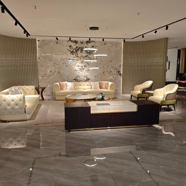 Contemporary sideboard console installed in luxury hospitality suite with designer storage credenza styling