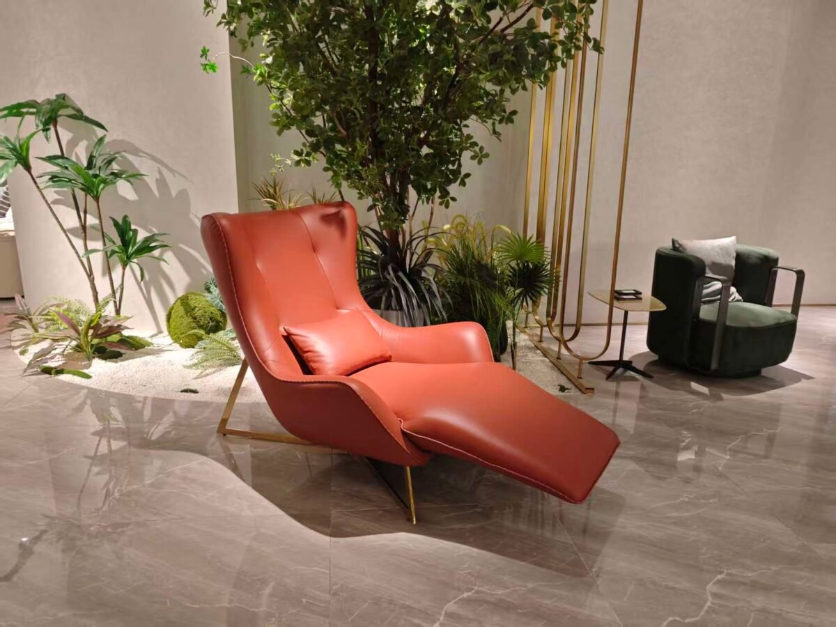 Brown leather recliner chair boutique hotel suite bedroom interior luxury comfort furniture hospitality design contemporary executive residential