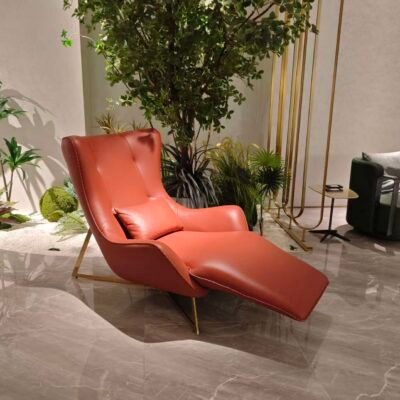 Brown leather recliner chair boutique hotel suite bedroom interior luxury comfort furniture hospitality design contemporary executive residential