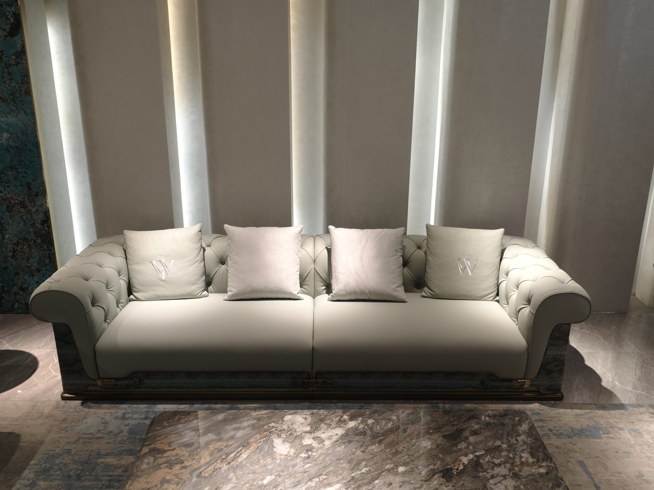 Solid wood frame luxury seating unit 20cm division layout and paired 2 and 4 seater arrangement