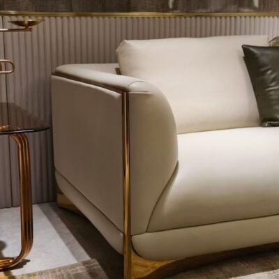 Modular sofa material tiers close up matte fabric genuine leather full leather texture detail hospitality furniture quality comparison commercial