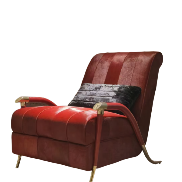 Red leather armchair horsehair luxury statement chair gold legs hospitality furniture bold commercial design boutique hotel restaurant
