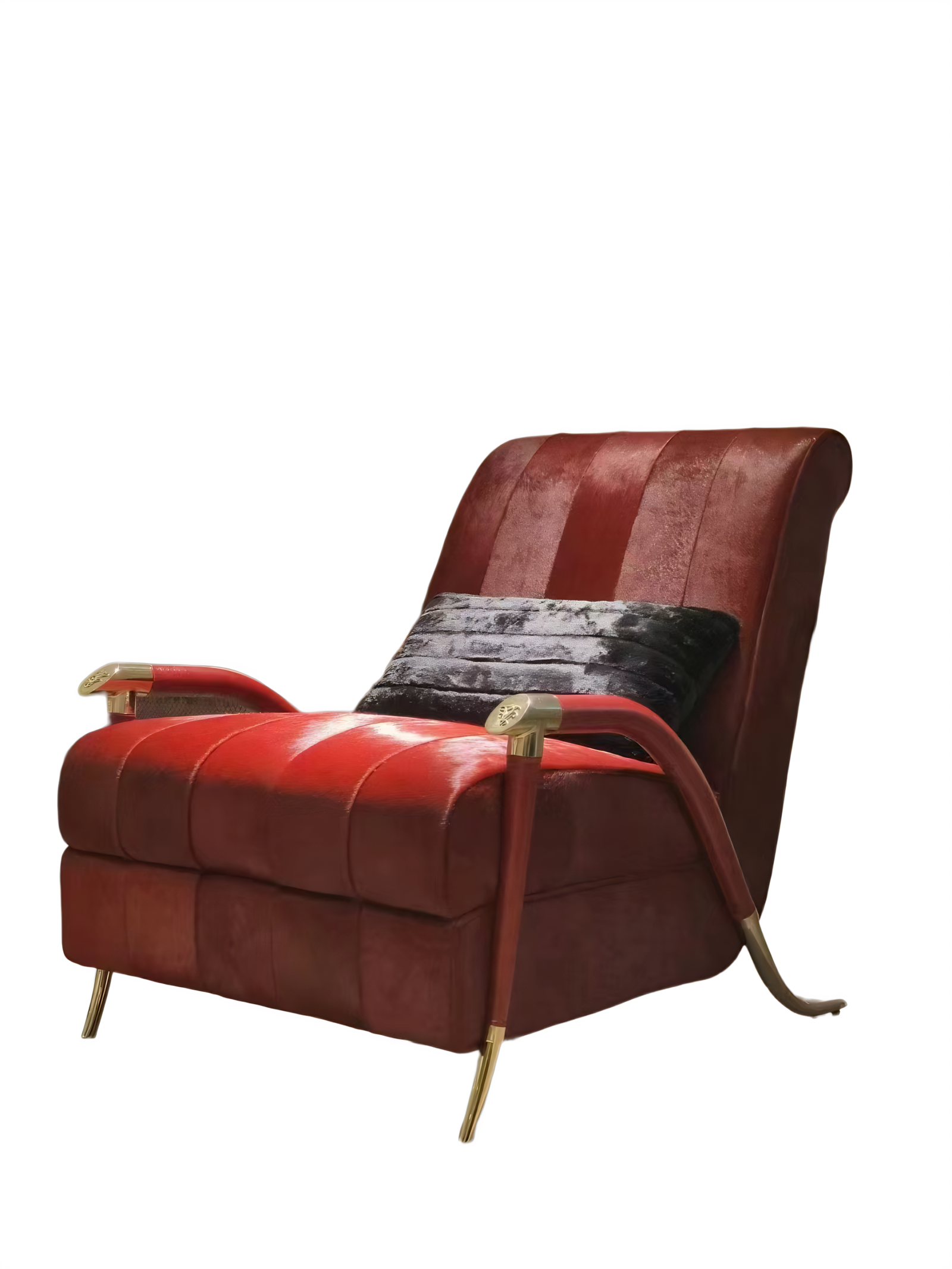 Red leather armchair horsehair luxury statement chair gold legs hospitality furniture bold commercial design boutique hotel restaurant