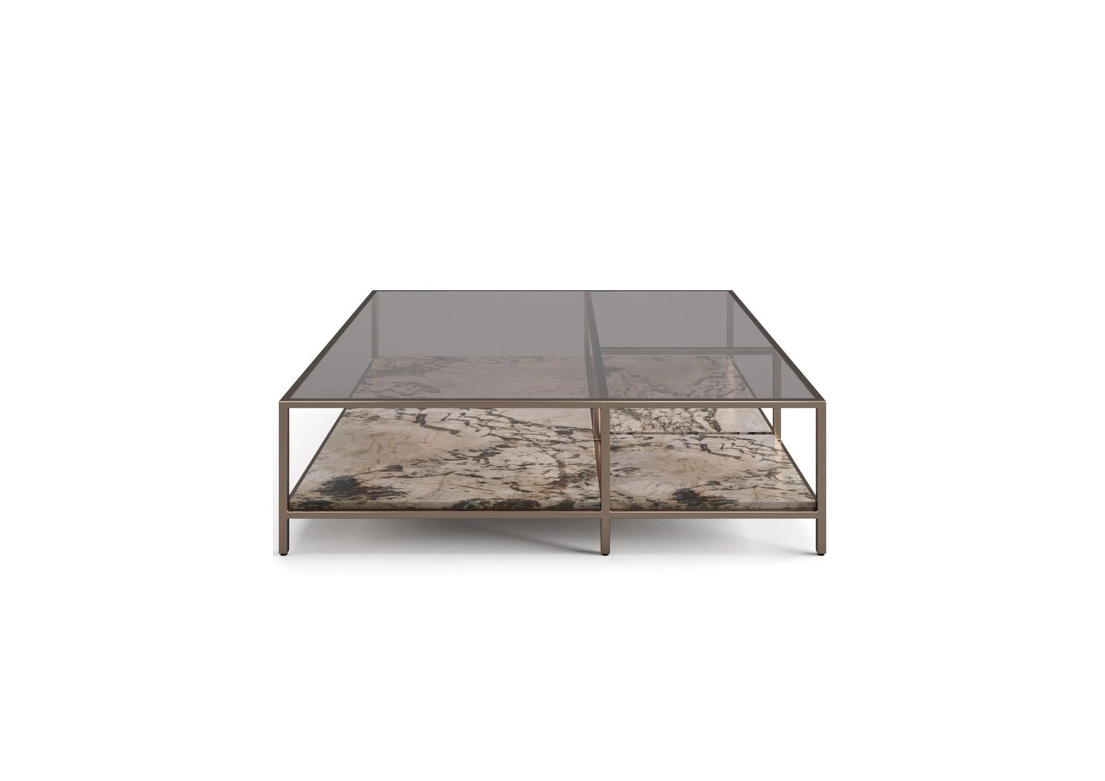 Gray glass Tianshan stone coffee table 120x120cm with brown copper hardware and corner table
