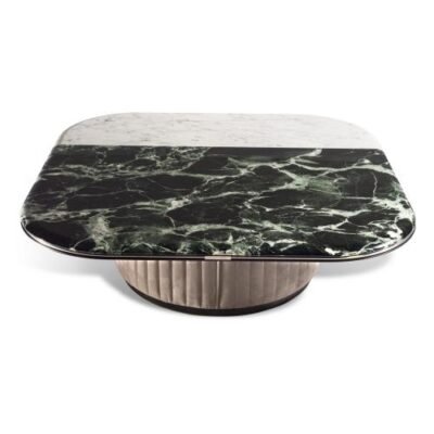 Luxury stone top glass coffee table set 120x120cm with brown copper hardware and corner table