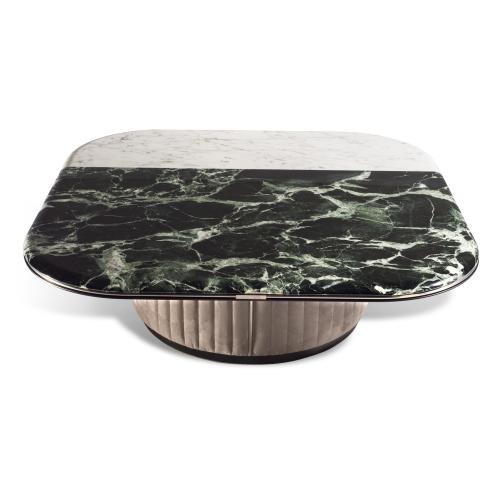 Luxury stone top glass coffee table set 120x120cm with brown copper hardware and corner table