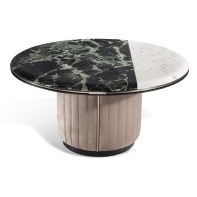 Luxury stone top glass coffee table set 120x120cm with brown copper hardware and corner table