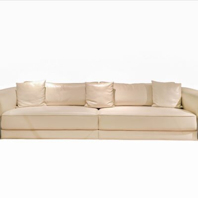 Genuine leather couch glossy matte finish in white and burgundy with wooden legs