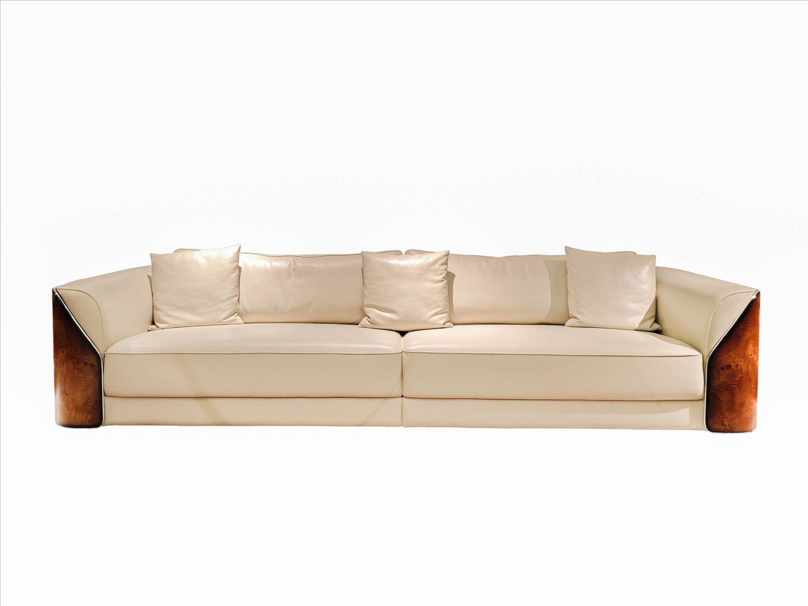 Genuine leather couch glossy matte finish in white and burgundy with wooden legs