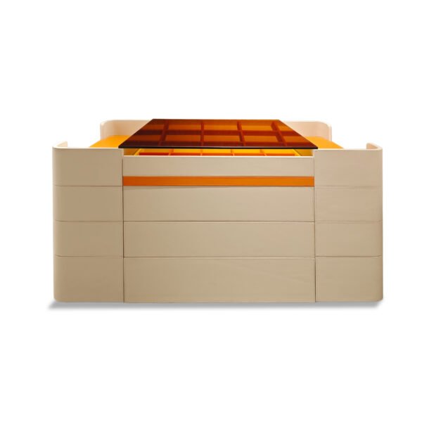 Island cabinet orange glass leather hero shot white orange exterior tempered glass living room 160cm