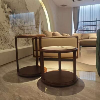 Contemporary panda white marble side table for living room bedroom styled in modern residential interior red oak walnut two heights