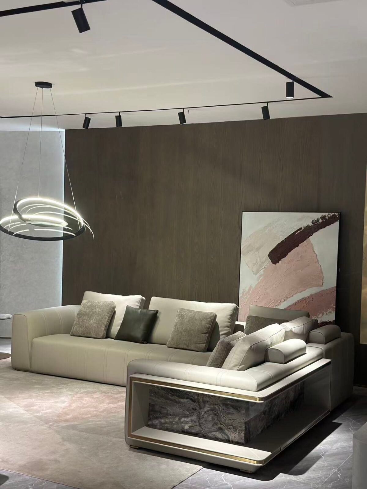 Genuine leather sectional bookshelf and hidden storage compartment open detail view