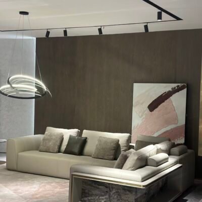 Genuine leather sectional bookshelf and hidden storage compartment open detail view