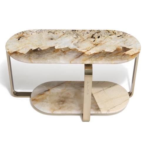 Babylon corner table two piece stone light dark titanium gloss legs surface tone and leg finish comparison detail