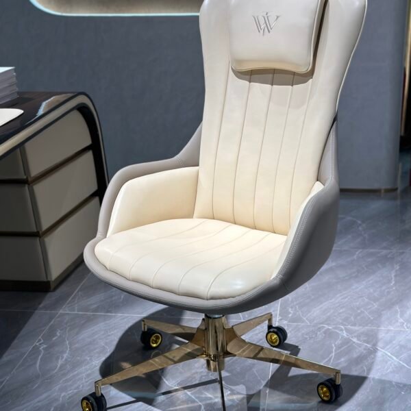 Contemporary white office chair bronze gold home office corporate styled modern residential professional interior genuine leather