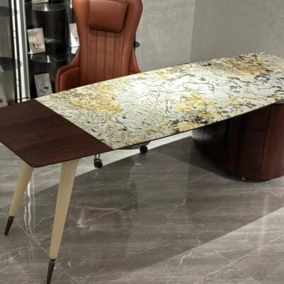 Luxury stone desk copper gold office chair genuine leather half leather upholstery full executive configuration detail