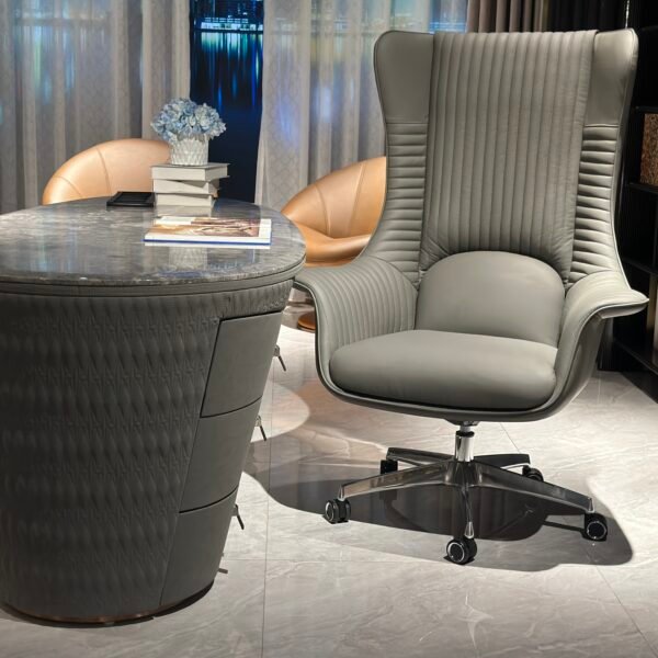 Contemporary white leather chair for home office corporate suite styled modern residential professional interior chrome base executive