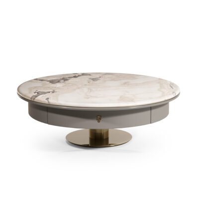 Elephant white marble coffee table with gold base hero shot natural stone surface living room 120cm