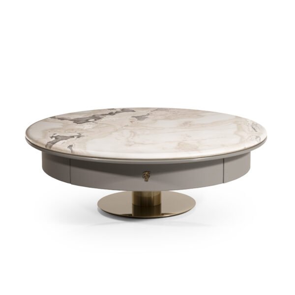 Elephant white marble coffee table with gold base hero shot natural stone surface living room 120cm