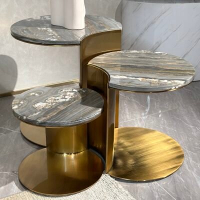 Contemporary marble accent table for living room styled in modern residential interior