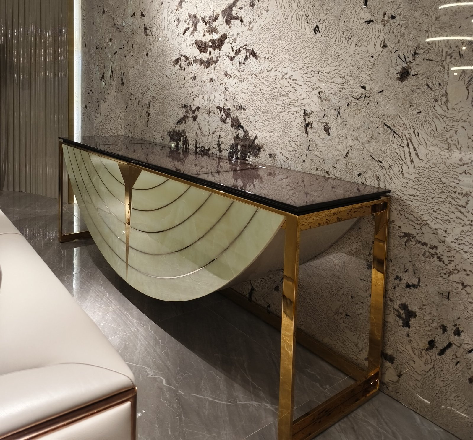 Blue gold sandstone cabinet set 270cm 240cm black pearl veneer matching console table entrance hall configuration