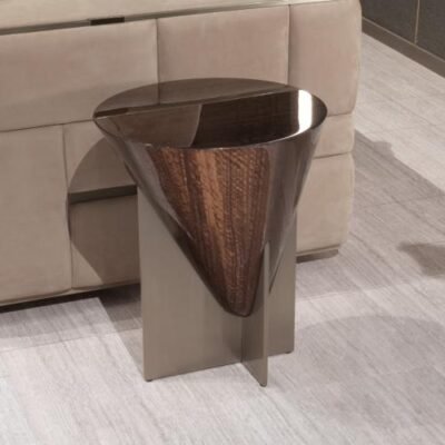 Luxury wooden side table natural grain bronze hardware 43x39x53 cm matte finish base construction profile detail