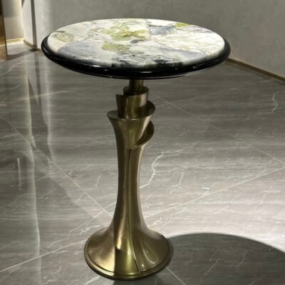 Contemporary glass accent table for living room styled in modern residential interior cool jade black base