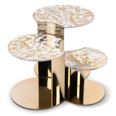 Gold white marble side table with sandstone three sizes white base collection