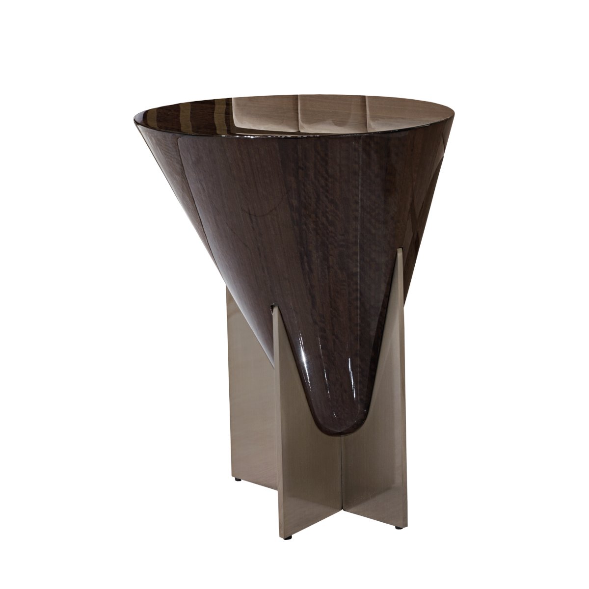 Eucalyptus wood veneer side table with bronze gold base hero shot natural grain matte finish living room
