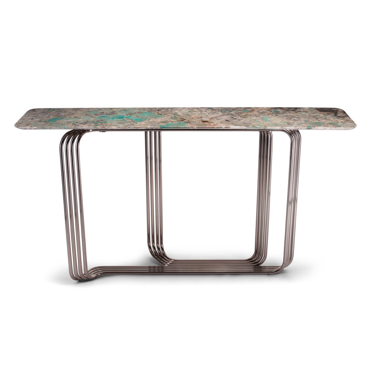 Venetian brown stone console table rose gold frame hero shot natural stone surface entrance hall 165cm