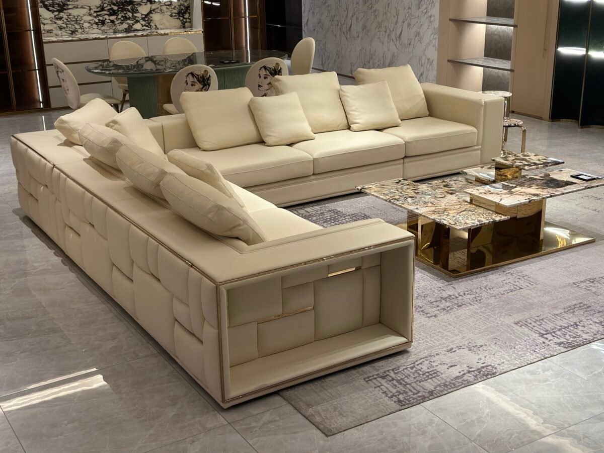 3D slanted back panel luxury sofa set Babylon III genuine leather and imitation leather upgrade