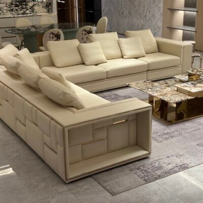 3D slanted back panel luxury sofa set Babylon III genuine leather and imitation leather upgrade