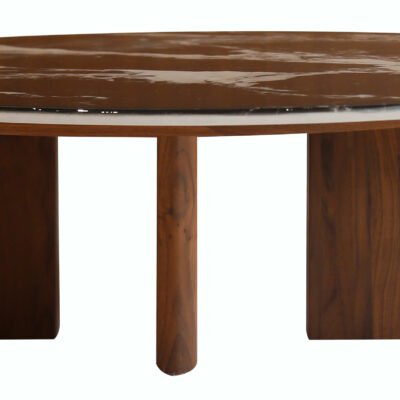 Coffee table with marble top, side view
