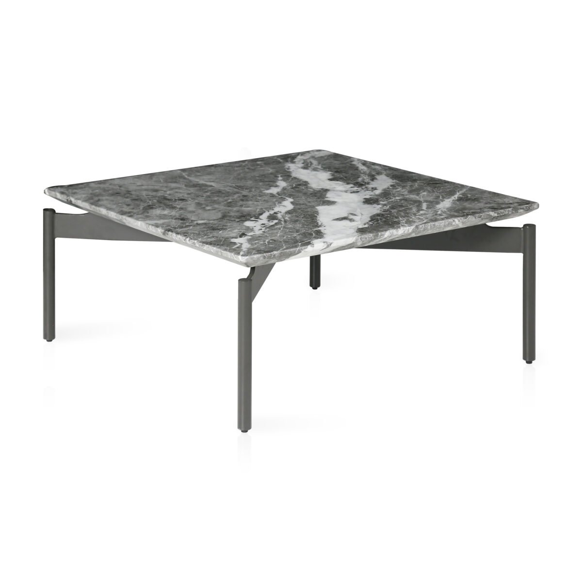 Coffee table in jazz white finish, side view