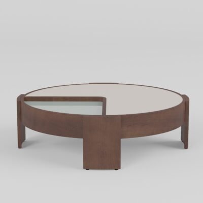 Coffee table in lacquer and glass finish, front view