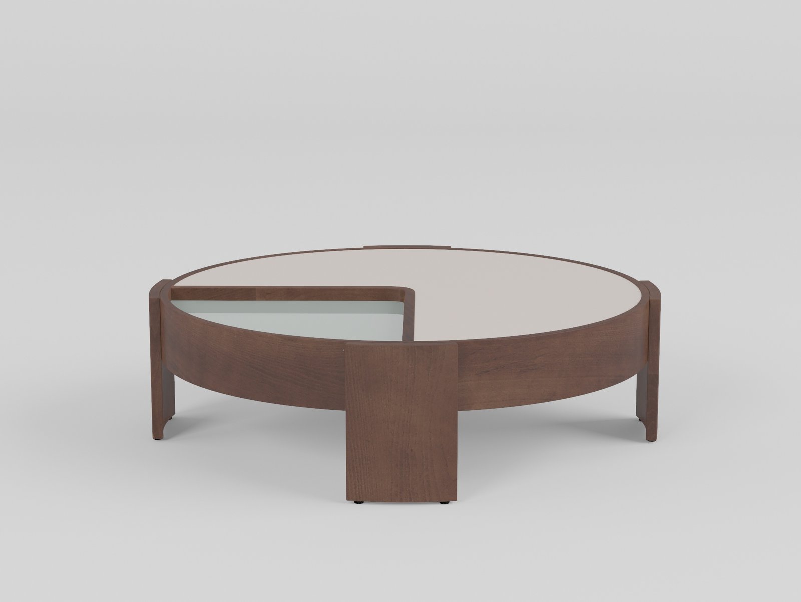 Coffee table in lacquer and glass finish, front view