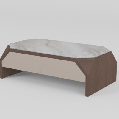 Coffee table in artistic grey marble finish, front view