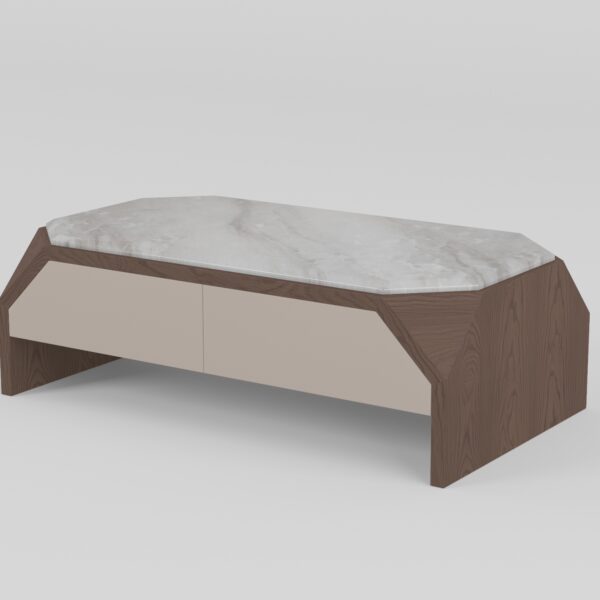 Coffee table in artistic grey marble finish, front view
